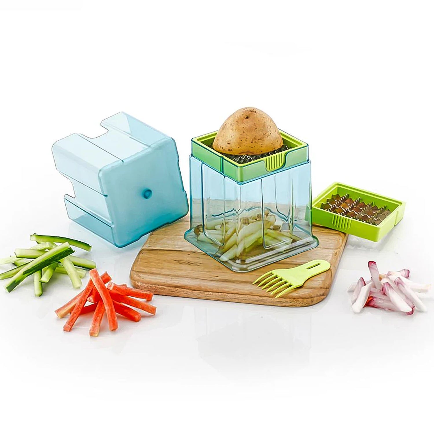 2 In 1 Potato Chipser  Slicer French Fries Maker Finger Chips  Plastic  Two Blades Finger Chips Cutter For Kitchen Accessoryvegetable Fruit Slicer (1 Pc) 2 In 1 Potato Chipser  Slicer French Fries Maker Finger Chips  Plastic  Two Blades Finger Chips Cutter For Kitchen Accessoryvegetable Fruit Slicer (1 Pc)